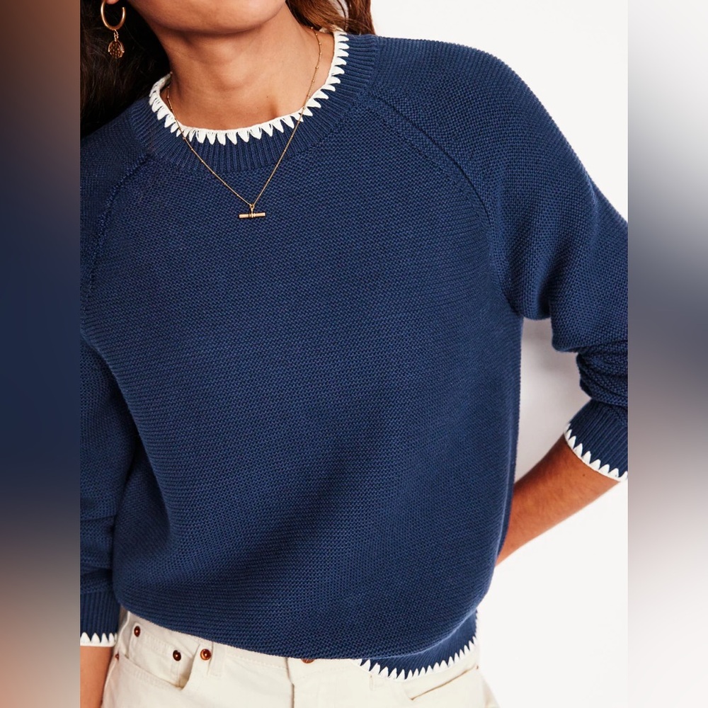 Boden- Navy Blue Sweater with White Trim
